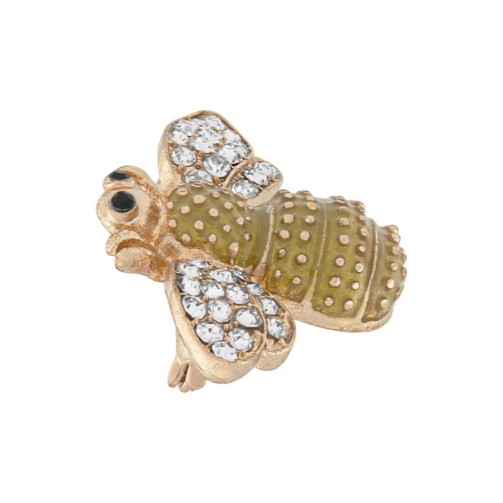 Gold Colored Bumblebee Brooch Pin with Pave Crystal Accents - Picture 4 of 9